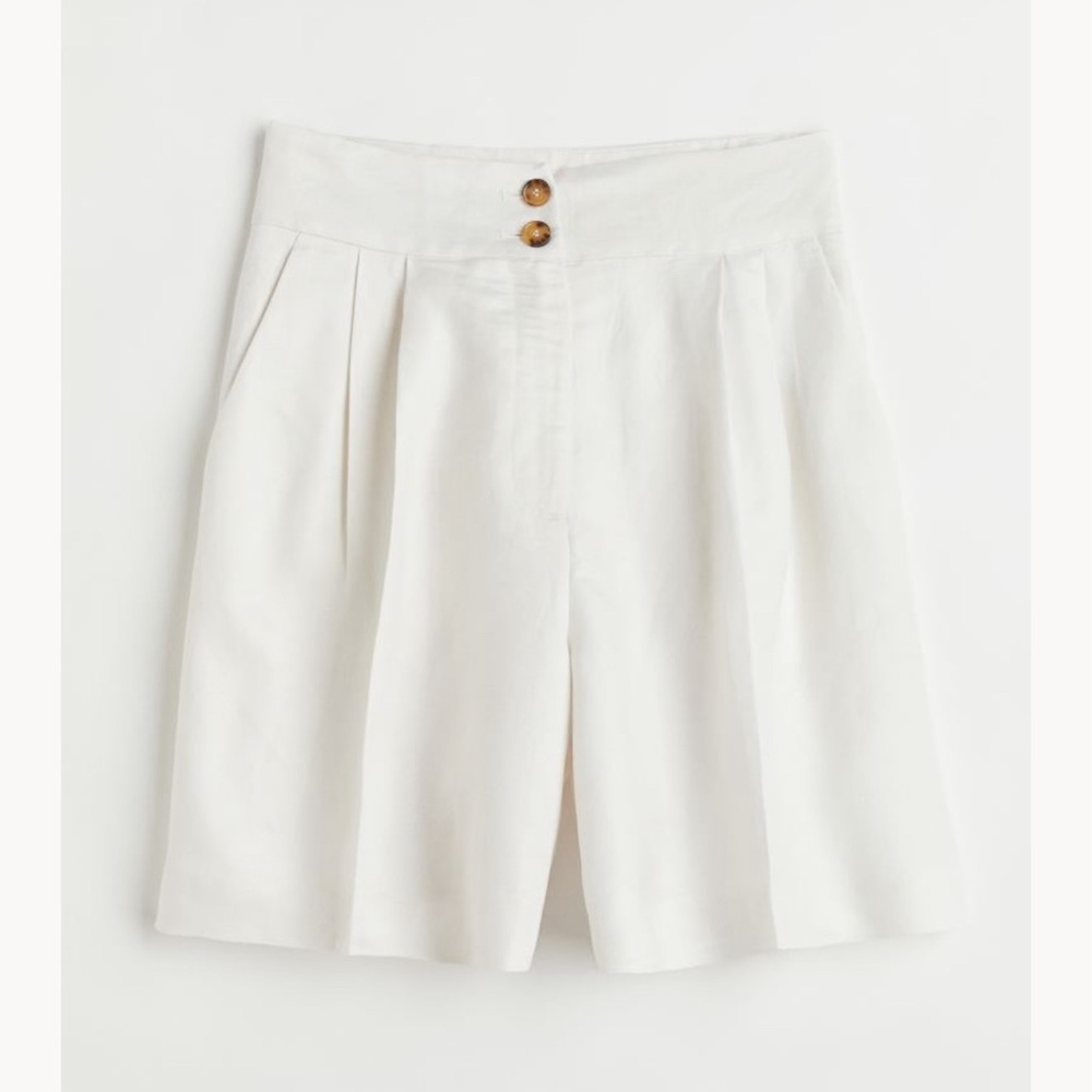 H&M Wide Leg White Linen Shorts Size 10